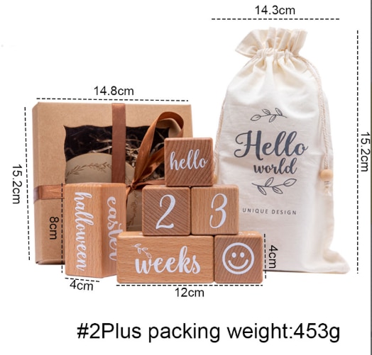 1set Baby Milestone Wooden Block Baby Photography Milestone Memorial Monthly Newborn Commemorative Card Number Photo Accessories: plus packing