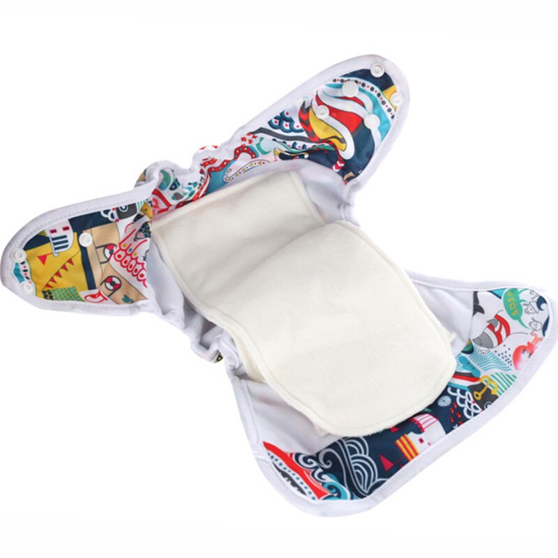 PORORO all in one baby cloth diaper with bamboo inserts, waterproof PUL AIO size adjustable nappies with white color binding