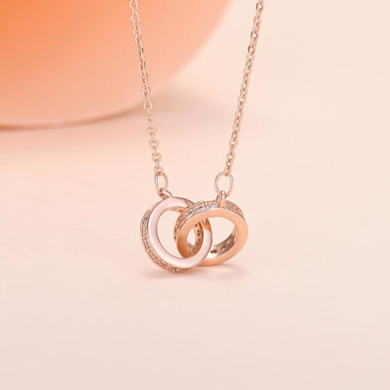 COLLARES DE CIRCONIA y colgantes minimalistas para mujer, de doble círculo redondo de Plata de Ley 925, de , Gargantilla, joyería para amantes: n2gold