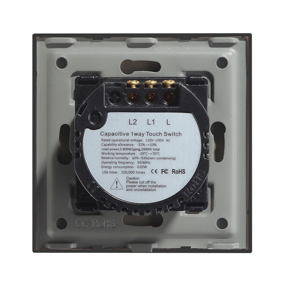 Bseed Touch Switch 2Gang 1Way 2Way Wall Switch EU Standard Luxury Glass Panel Touch Light Switch Black White Golden Switches