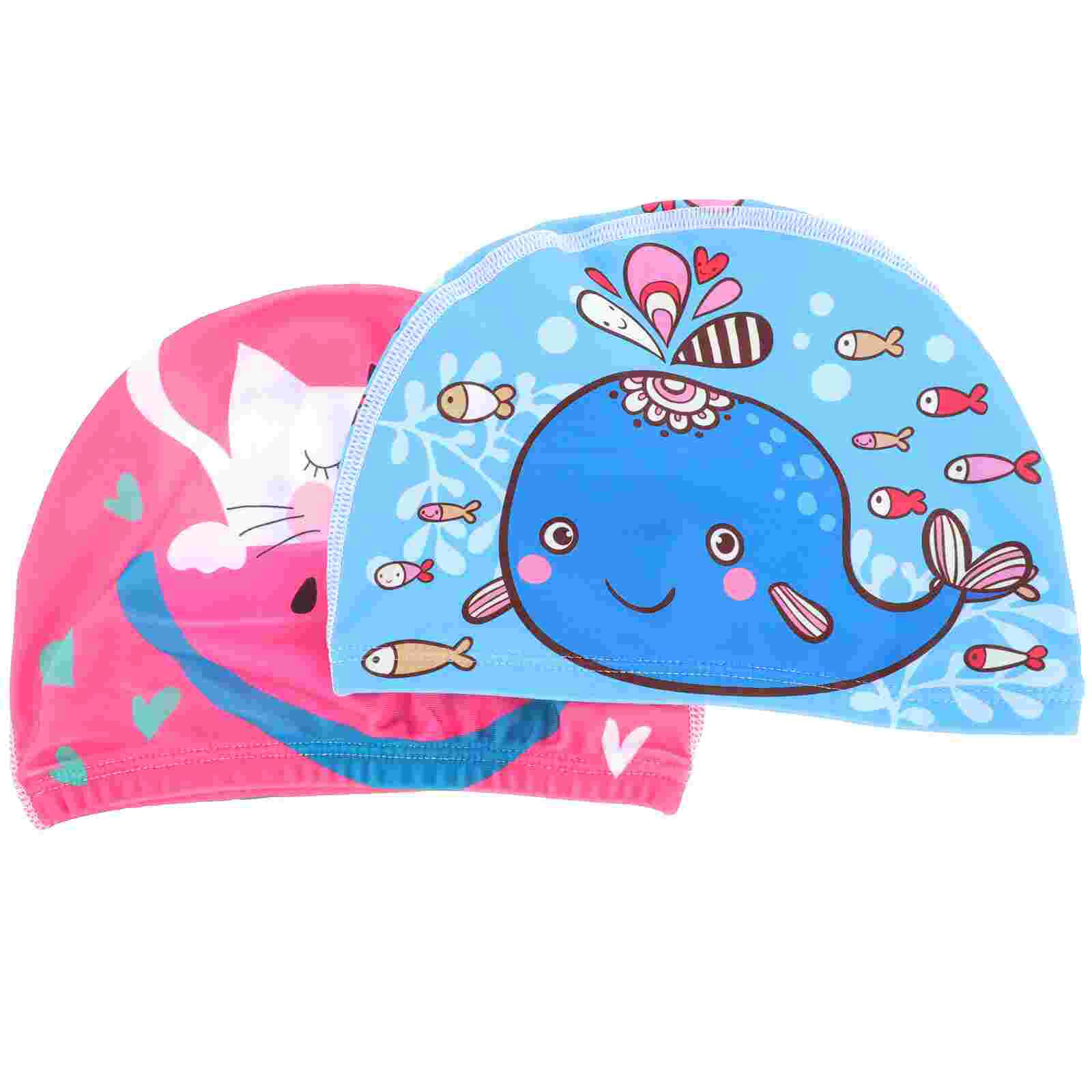 2Pcs Kids Swim Caps Ear Protection Swimming Hats Cartoon Swimming Accessories