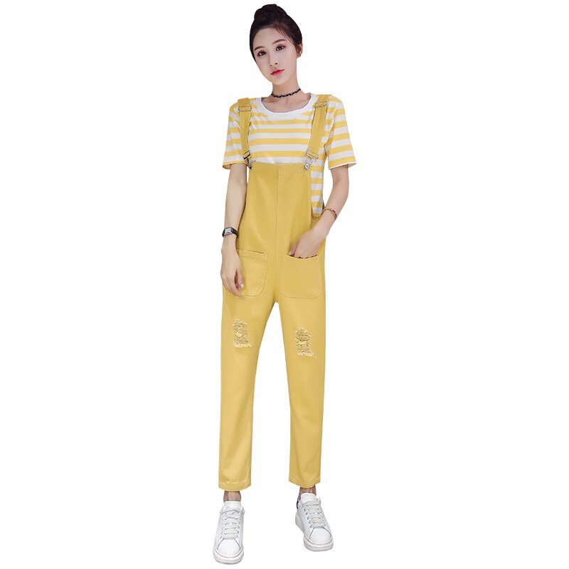 Forår og sommer koreansk atyle denim overalls til gravide kvinder pink/gul gravid bomuldsbukser med lommer