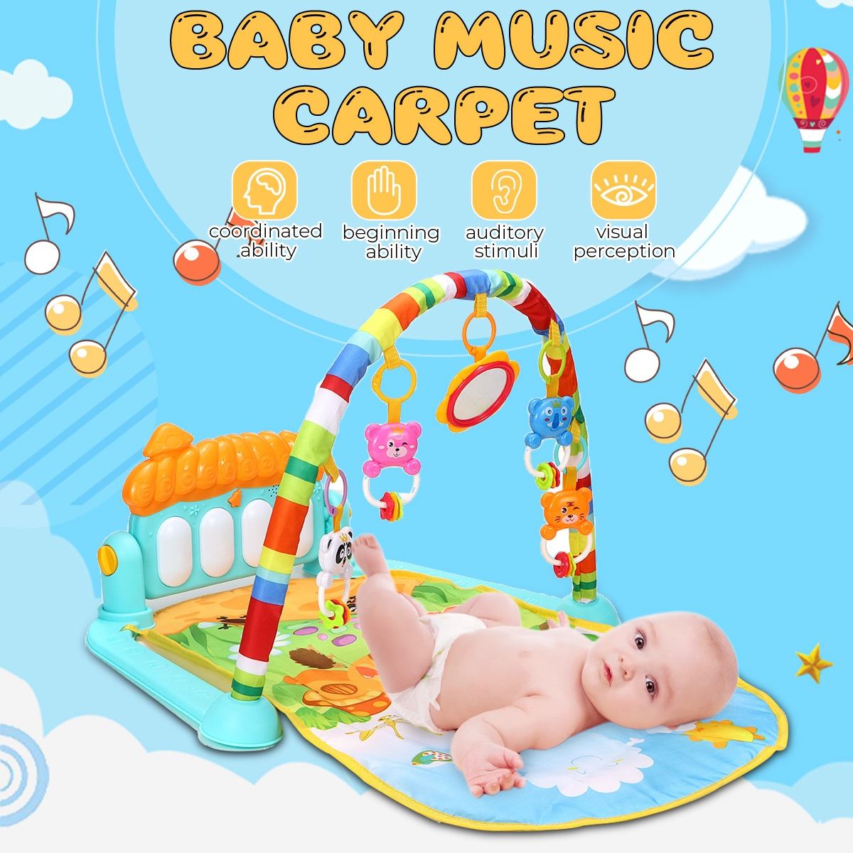 Baby Muziek Speelmatten Pedaal Piano Toetsenbord Tapijt Educatief Rack Speelgoed Mat Leuke Animal Baby Gym Tapis Puzzels Mat