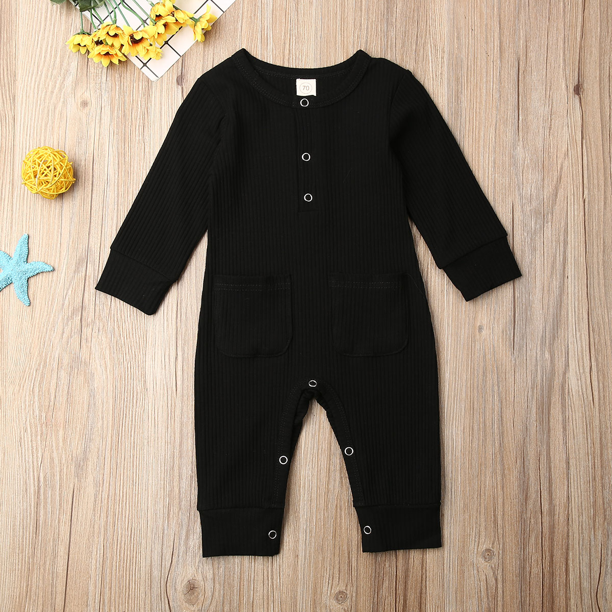 Herfst Winter Baby Kids Jongens Baby Lange Mouw Romper Jumpsuit Katoen Kleding Outfit Set 0-24M: Black / 60