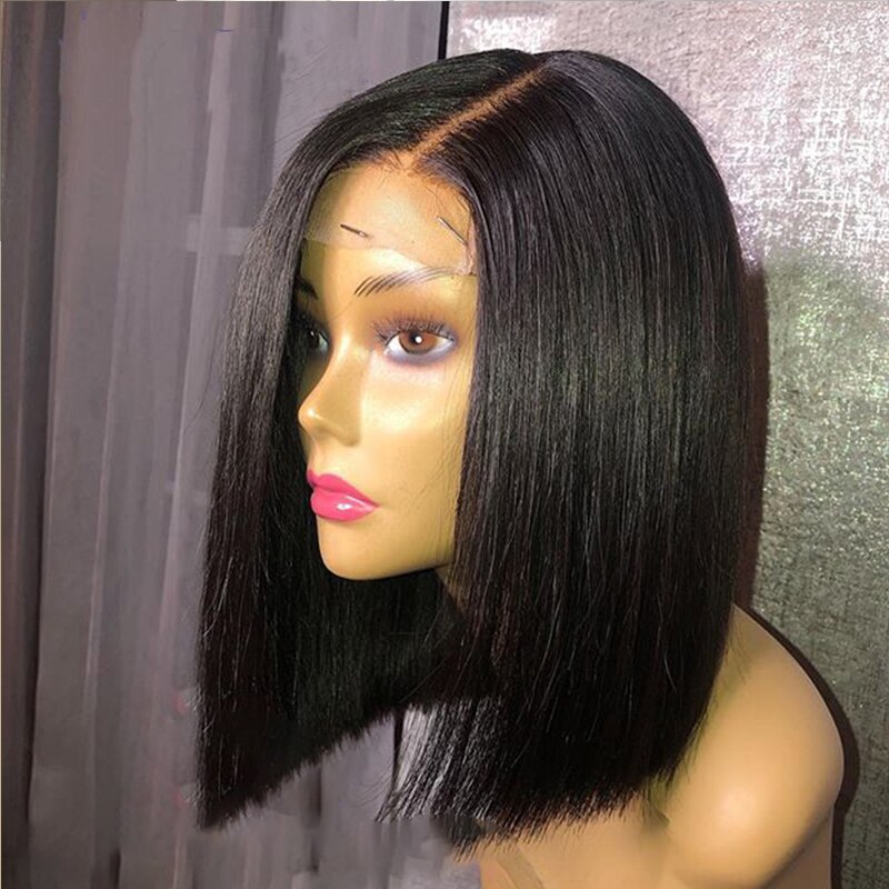 Short Black BOB Wig For Women 14-16 inches Synthetic Lace Front Wig Ombre 613 Brown Straight Synthetic Hair Side Part