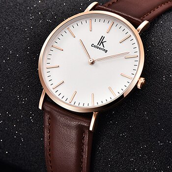 IK colouring Couple montre Simple boîtier Ultra mince japon mouvement à Quartz bracelet en cuir montre-bracelet des amoureux: Rose Brown Women