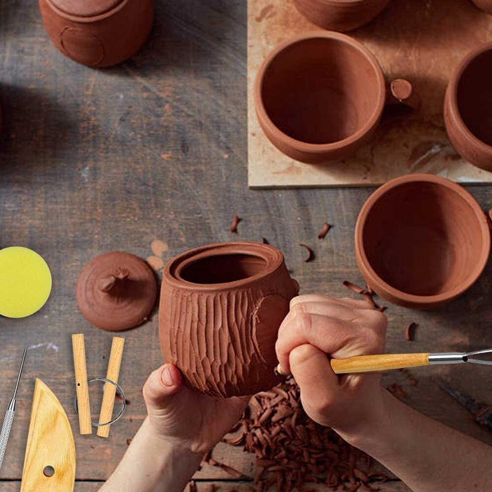 2 Set Pottery Polymer Clay Tools Set, 8 Pcs Each, the Most Essential Ceramic Clay Tools, for Beginner Level