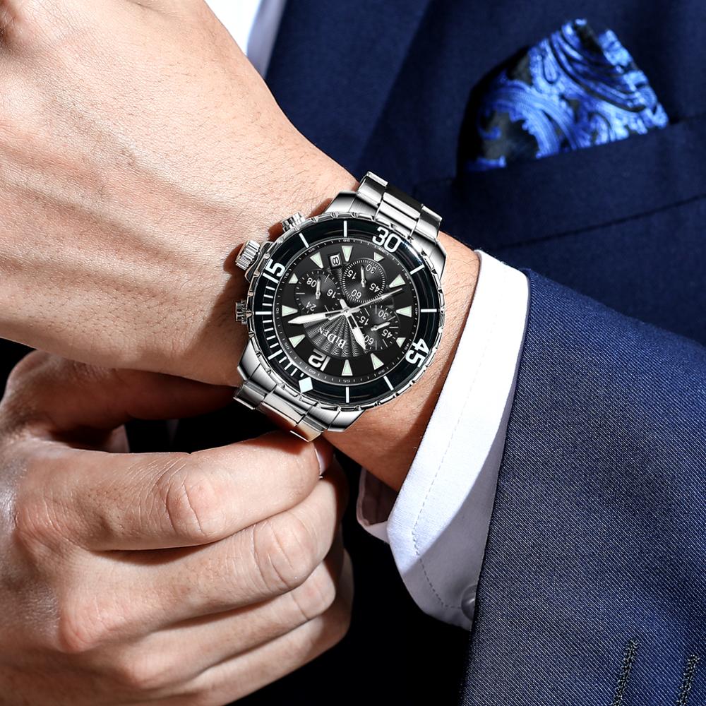 BIDEN-Reloj de pulsera de acero inoxidable para hombre, deportivo, resistente al agua, Masculino