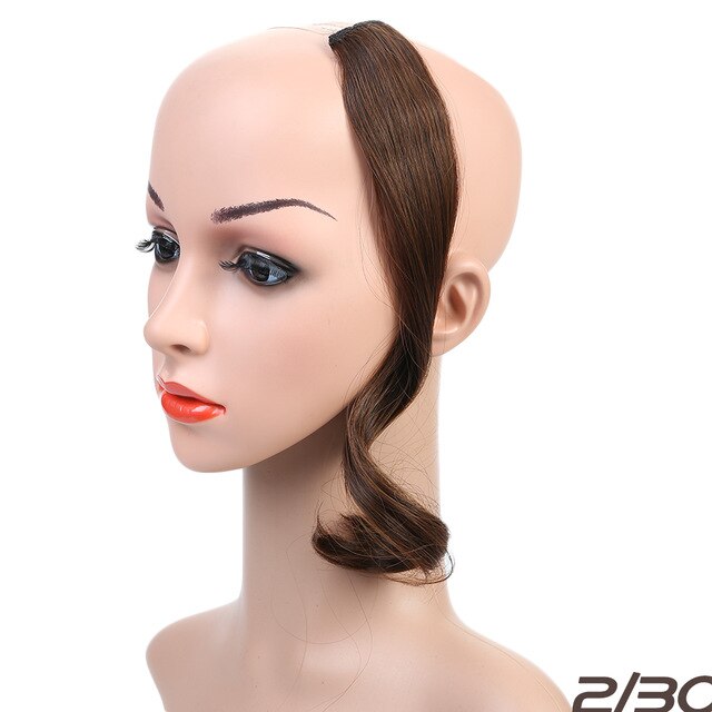 Buqi syntetisk naturlig bølget en klips i pannelugg foran hårside frynser hår for kvinner svart brun lang pannelugg hårforlengelse: 2 i 30