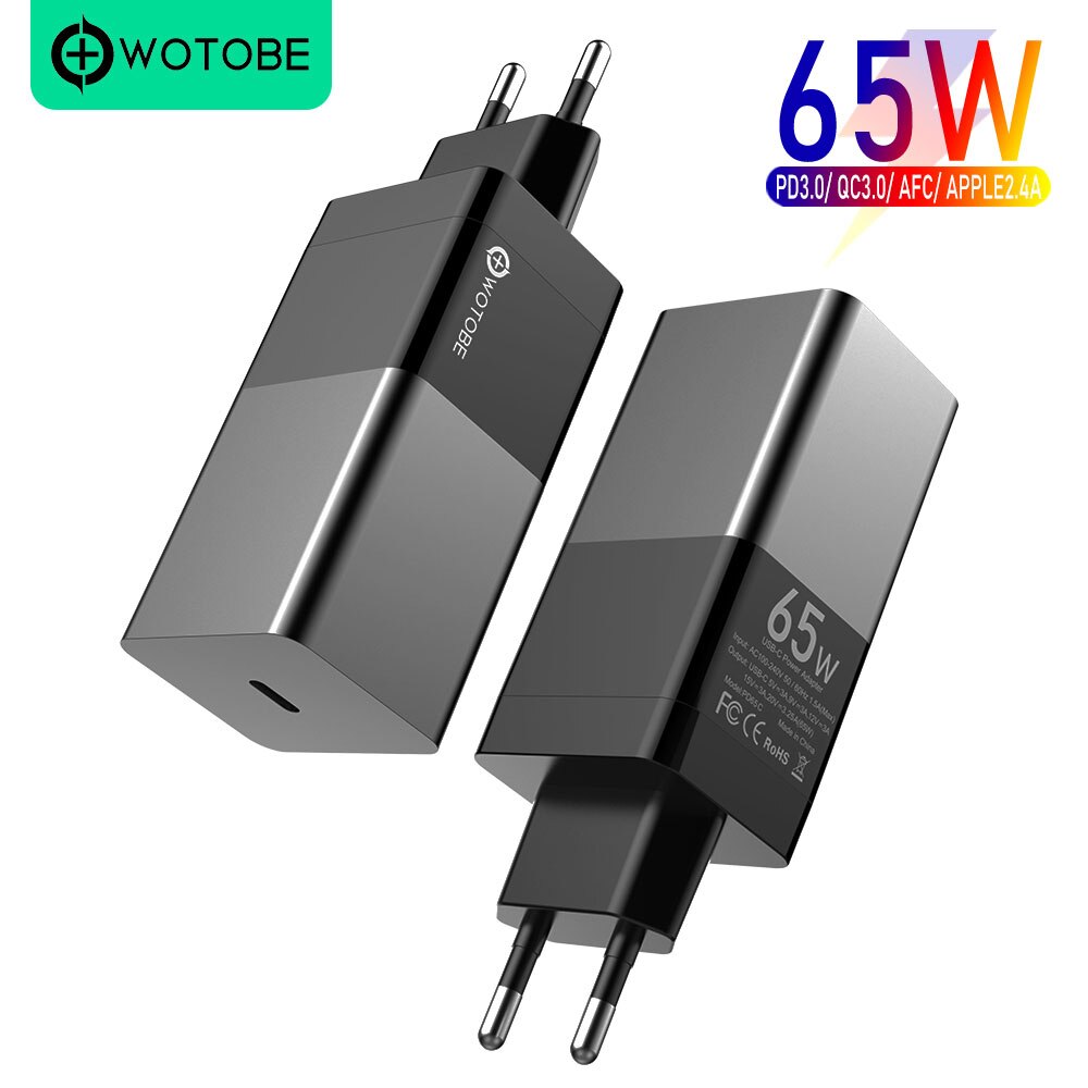 Wotobe Gan Lader, usb C Pd 65W 20W QC3.0 Voor Type C Laptops Ipad Iphone13 12/Se S10/S20/Note10/9 Xps Hp Uk Lenovo Thinkpad