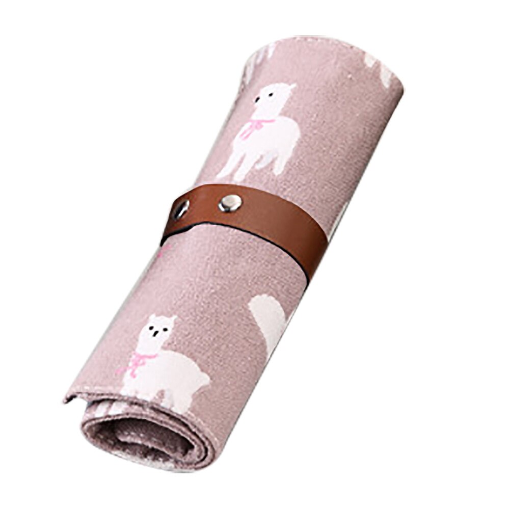 1pc bærbare tegneserie alpaca/ræv/vasker mønster rulle blyant pen organisator makeup børste brevpapir opbevaringstaske: Lyserød alpaca