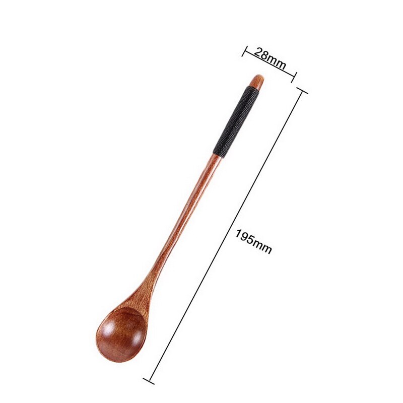 Punho longo colher de madeira natural colheres de chá de café de madeira alongamento mexendo colher 20x1.7cm cozinhar catering colher cozinhar ferramentas: C2
