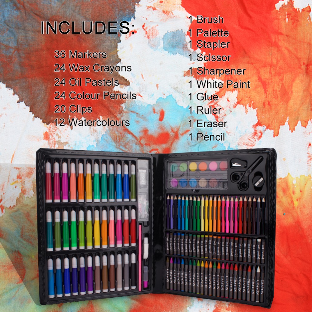 Inspirationskunsttaske, pink bærbar kunststudie , 150 kunstsæt & farvelægningsudstyr kunst til børn 4 og fantastisk til kunstneren