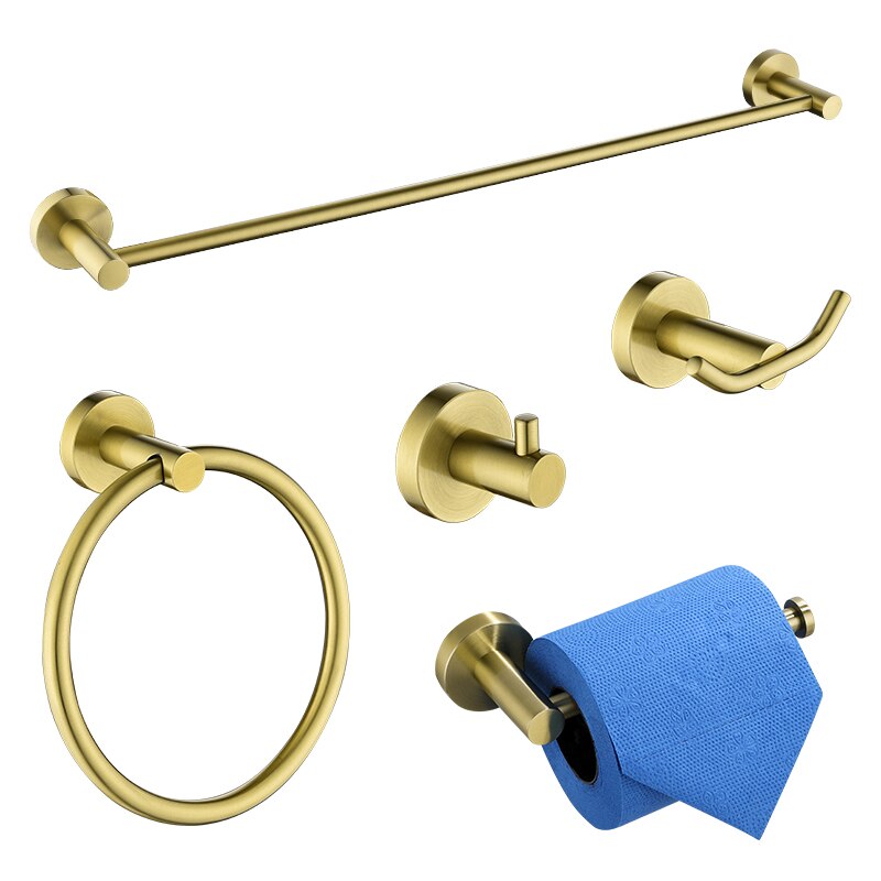 Børstet guld rund håndklædering enkelt håndklædestang toilet køkkenpapirholder morgenkåbe håndklæde knager til badeværelsestilbehør sæt