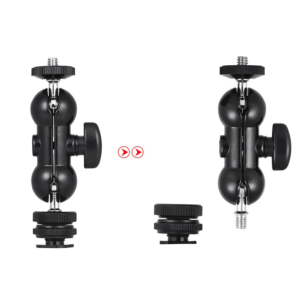Multi-Function Double Ballhead Bracket Magic Arm Ballhead with Cold Shoe Mount 1/4" Screw for Monitor LED Video Light