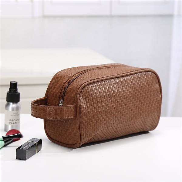 Purdored 1 pc cor sólida homens saco de lavagem unisex saco de cosméticos para maquiagem de viagem saco de higiene pessoal trousse de toilette dropshipping: brown