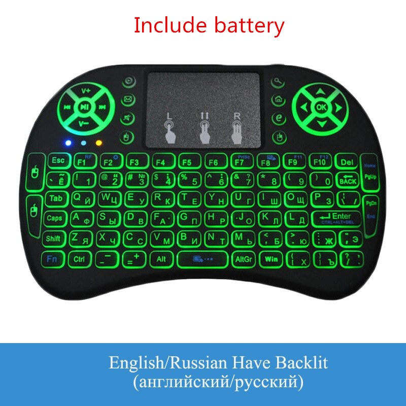 I8 2.4Ghz Wireless Keyboard Air Mouse Touchpad Handheld Voor Android Tv Box Mini Pc 7 Kleuren Backlit I8 Russische engels Kyeboard: Backlit Russian