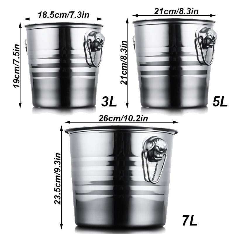 UNTIOR Stainless Steel Bar Ice Bucket Two Handles Champagne Bucket Wine Bucket Spit Wine Barrel Container Ktv Club Bar Supplies