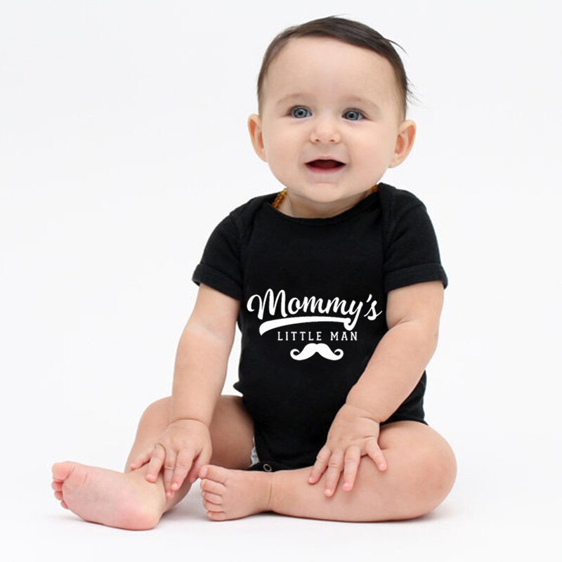 Baby Boy Romper Mommy's Little Men Print Baby Boy Clothes Black Cotton Short Sleeve Neborn Infant Onesie Jumpsuit Outfits: Black / Newborn
