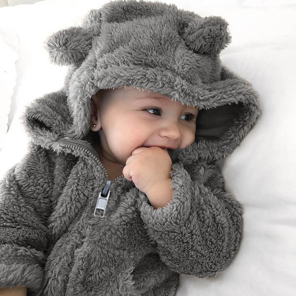 Cute Newborn Toddler Baby Boys Girls Fur Hooded Autumn winter Warm Coat Jacket Thick Clothes Outerwear Gray Other