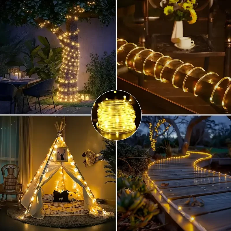 Tubo de luz solar de pvc, tubo macio ao ar livre, à prova d'água, fio de cobre, pátio, decoração de jardim, atmosfera, luz piscante