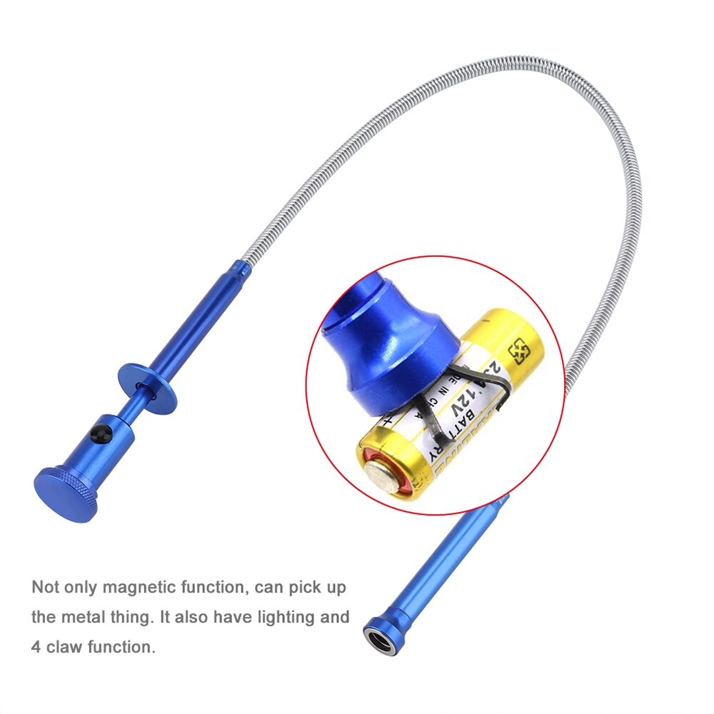 Imán de recogida Flexible de 62cm para limpieza de alcantarillado, recolector de resorte largo con luz LED de 4 garras, dispositivo de limpieza de alcantarillado para el hogar