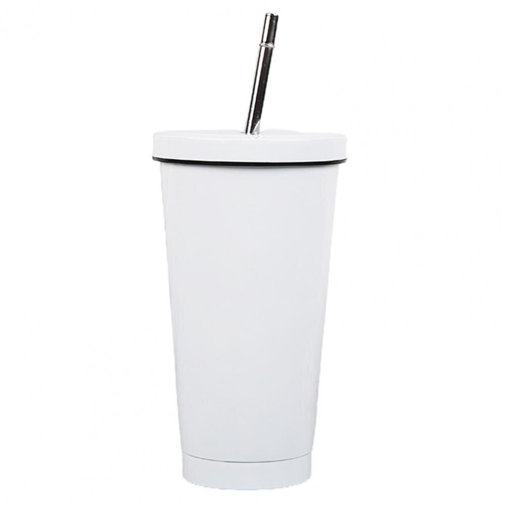 Vaso de vacío con pajita, taza térmica de acero inoxidable, termo de agua, taza de café, botella de paja para beber: White