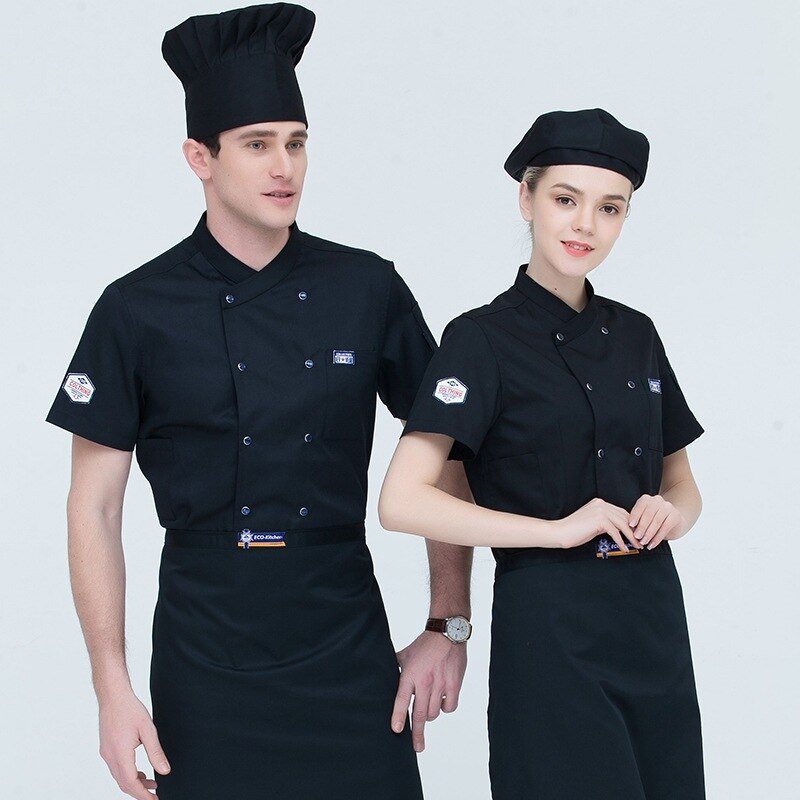 Kok køkken arbejdstøj top sommer kortærmet kok service restaurant hotel tjener overalls jakke arbejdstøj værktøj uniform