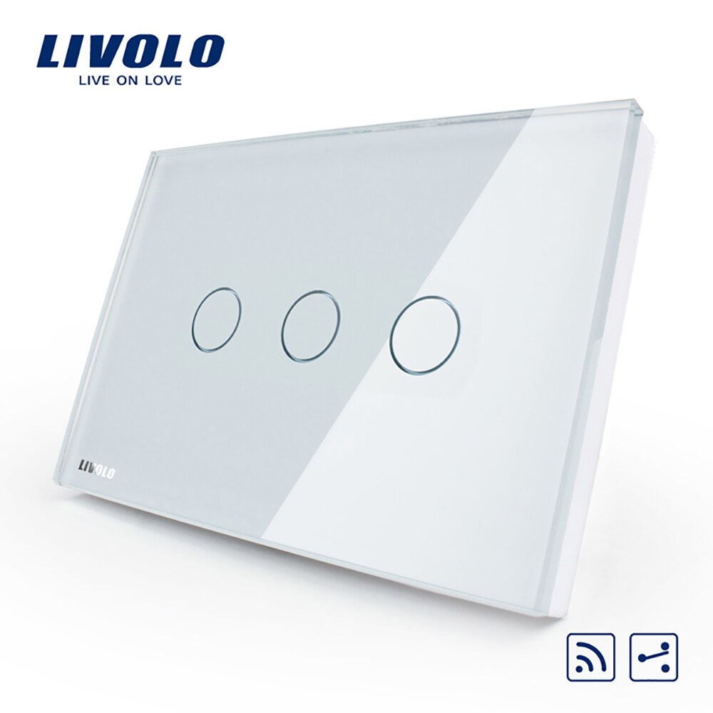 LIVOLO US AU standard Touch switch,2-way corss switches Touch remote Light Switch,White Crystal Glass Panel,wireless control