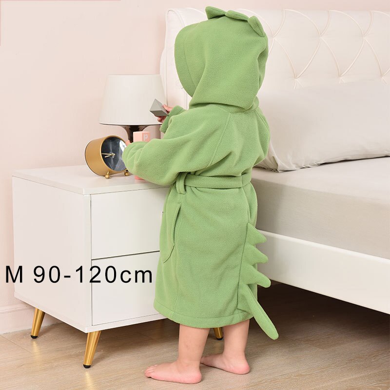 Bata de baño con capucha para niños y niñas, ropa de dormir de 90-140CM, pijamas con animales: Green M