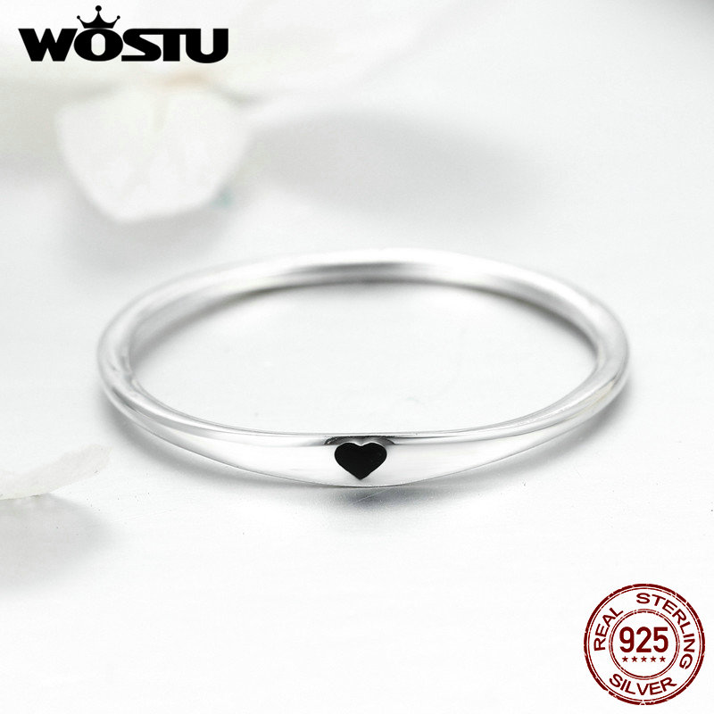 WOSTU Authentic 100% 925 Sterling Silver Simple Love Ring For Women Anniversary Engagement Classic Birthday Jewelry CQR468