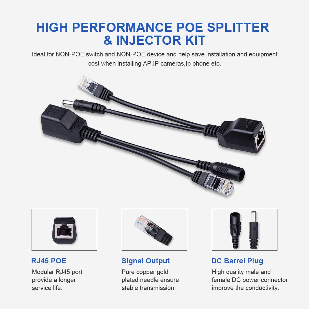 thumbnail interactive-video image 1 of 4x Wennow Passive PoE Injector & Splitter Kit - RJ45 Ethernet Adapter For CCTV Cameras 1 of 1
