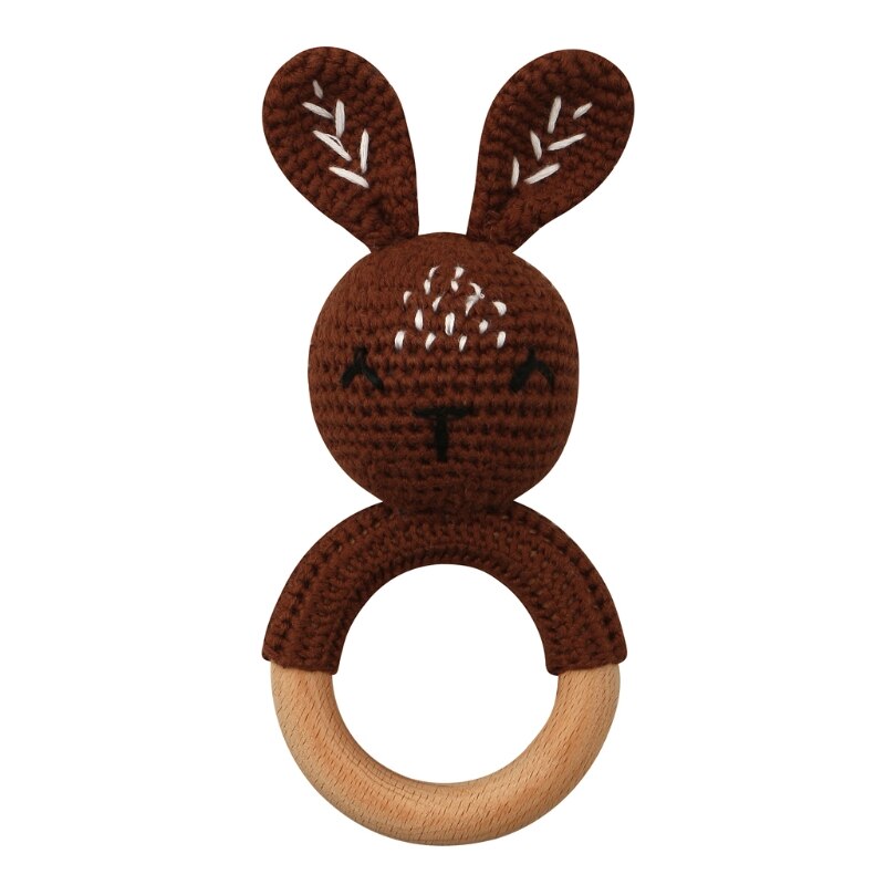 Baby Beißring Holz Spielzeug Handy Pram Krippe Ring Häkeln Rassel Schnuller Beißring BX0D: bunny B-8