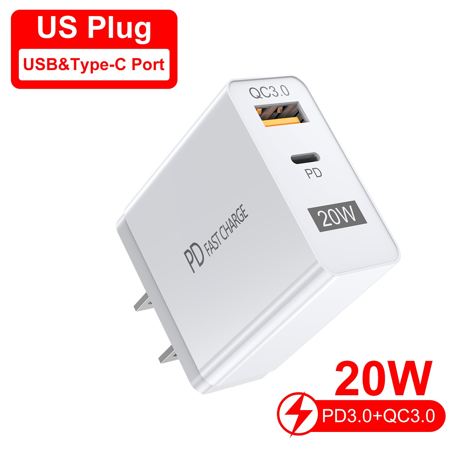 Gtwin  pd20w schnelllade-wandladegerät mit eu/us-stecker, usb-typ-c-netzteil für xiaomi 9, 8  s10 und iphone 12: Weiße usa