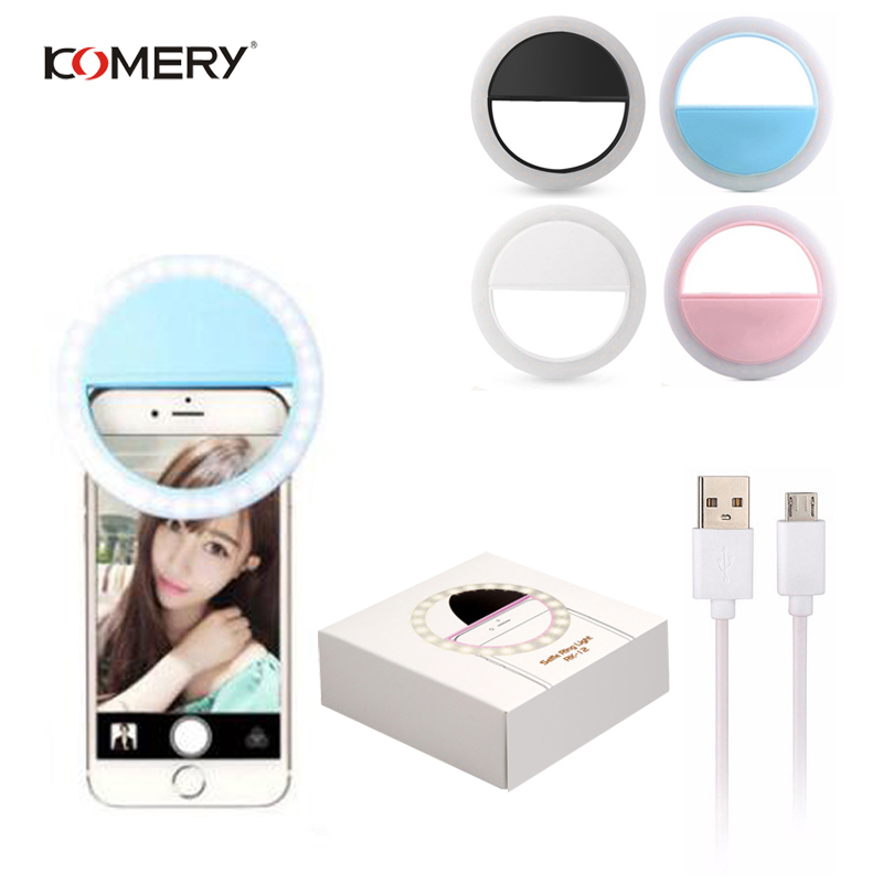 KOMERY Rechargeable retardateur LED anneau Flash lumière anneau pince USB charge pour téléphones pour iPhone Samsung ,Sony, téléphones intelligents