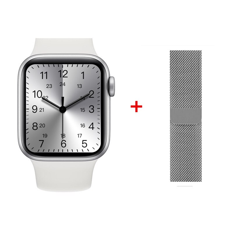 Original IWO AK76 Smart Uhr PK W26 Frauen Männer Spiele SmartWatch Bluetooth Anruf Herz Rate 1,75 Zoll Remote Kamera Für android IOS: white add steel