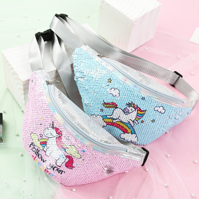 Paillettes Creative stampa unicorno marsupio per ragazze marsupio borse a tracolla per ragazzo marsupio per bambini marsupio per telefono