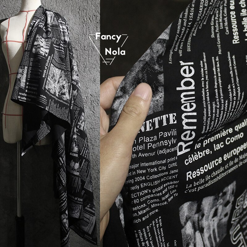 Tela negra con carta periódico inglés, estampado , de algodón, tejido de  alto grado DIY, ropa moderna CG049 – Grandado