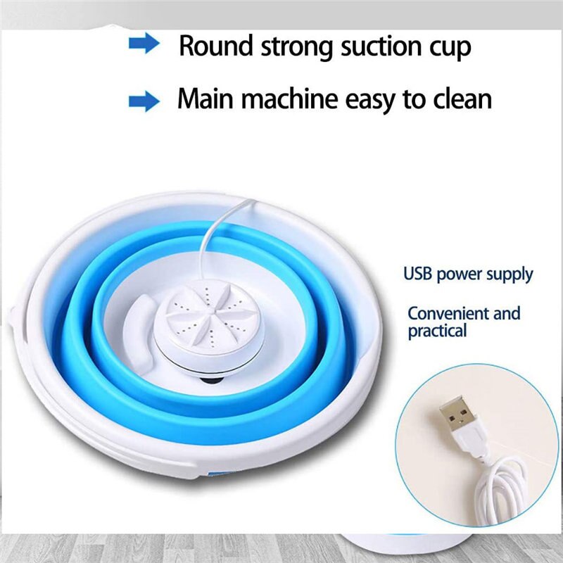 Mini Washing Machine Portable Personal Rotating Ultrasonic Turbines Washer with Folding Bucket