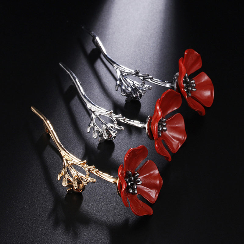 1pc røde valmue blomster broche vintage krave pins til kvinder mænd smykker broche pins