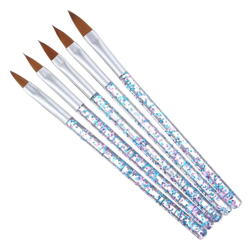 5 stk akryl nail art børste værktøj uv gel negle krystal pen fransk negle blandede farver gravering negle kunst lak diy negle tegning: Default Title