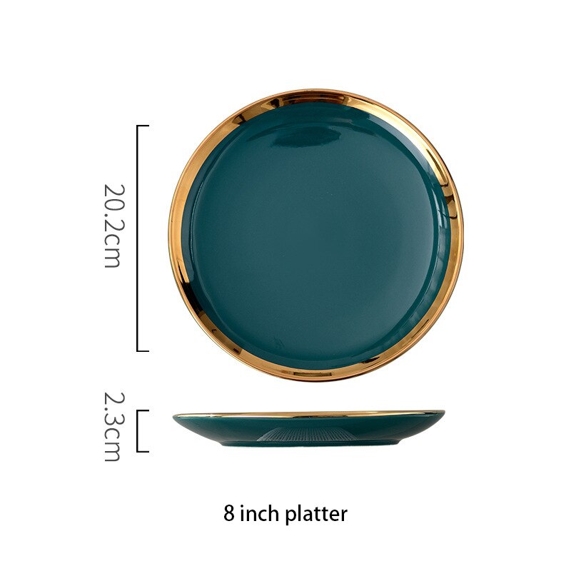 1pcs Green Porcelain Plate ceramic Dinner Plate Tableware Dinner Set Phnom Penh Exquisite Dinnerware Big Soup Ladle Leak Spoon: 8 Inch plate