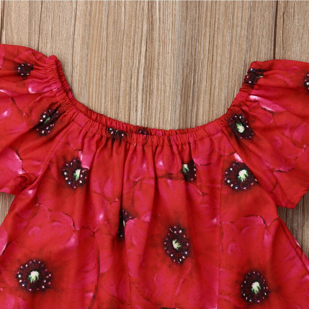 Toddler Baby Girls Off Shoulder Floral Tops T-Shirt Casual Outfit Clothes 0-18M