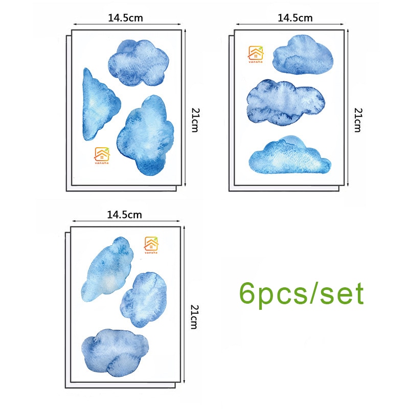 6pcs/set Blue Cloud Wall Stickers for Kids rooms Baby room Bedroom Living room Wall Decor PVC Wall Decals for Home Decoration