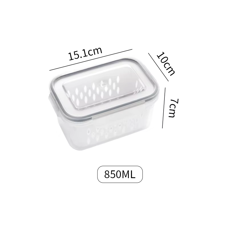 Caja de almacenamiento para refrigerador, cajas selladas de plástico para mantenimiento fresco de frutas y verduras, escurridor, contenedor de almacenamiento de alimentos para cocina y nevera: Gris