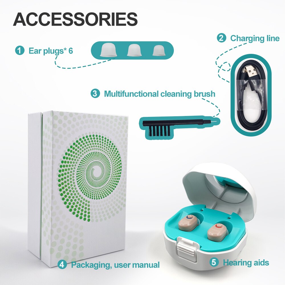 Bedste mini ørehøreapparater i øret usynlige høreapparatassistent justerbar lydforstærker til døve ældre