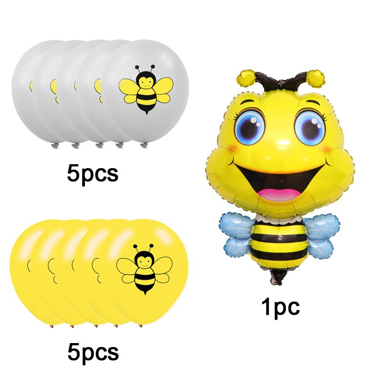Bee Balloons Set Cute Cartoon Bumble Bee Ballons For Baby Shower Favors Supplies Forest Theme Kids Birthday Party Decorations: 11pcs