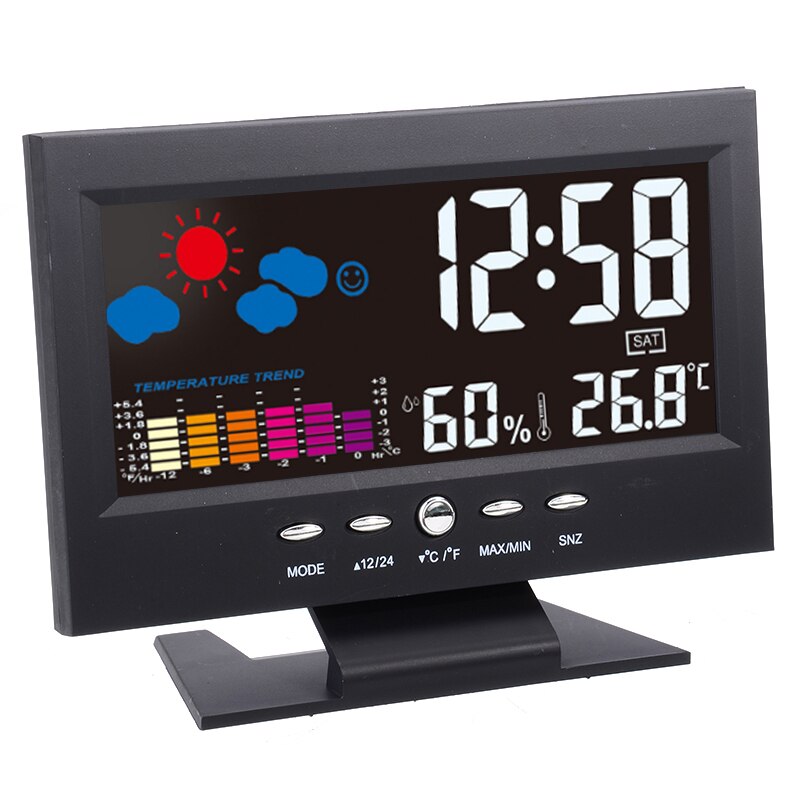 LCD Color Screen Digital Clock Electronic Temperature Alarm Clock Timer With Sound Sensor Light Up Calendar Function Home Clock