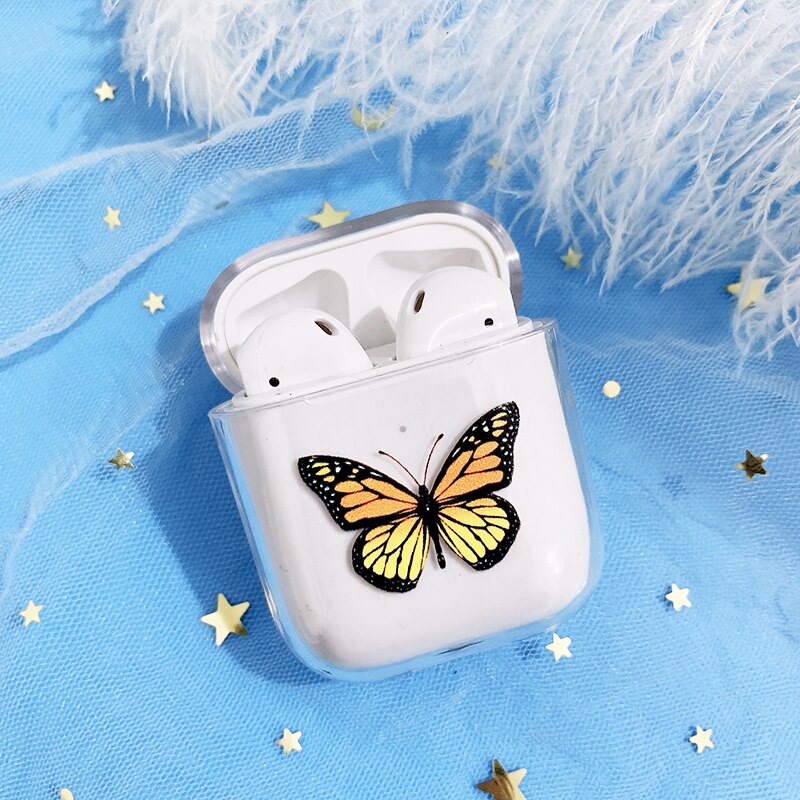 Yellow butterfly wireless bluetooth headset protective shell is suitable for airpods2 transparent PC hard shell