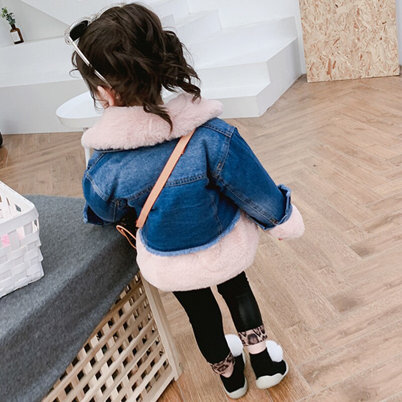 Babyinstar Cute Thicken Plush Patchwork Denim Jacket 2-6Y Baby Girl Winter Coat Kids Winter Jacket Baby Girl Coat Toddler